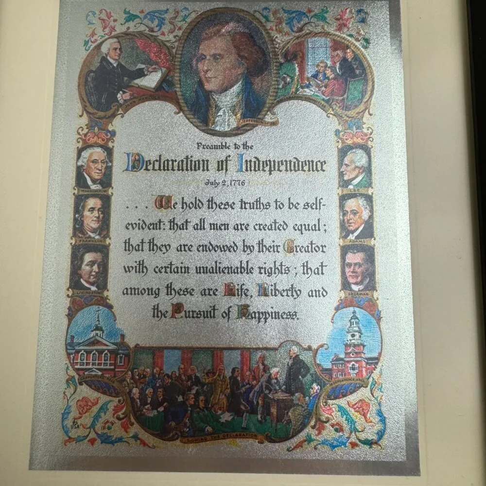 J. Rosen A. Hilton USA Patriotic Art Pint Declaration of  Independence Etch Foil